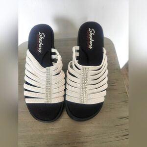 Skechers White and Black Memory Foam Mules Comfortable Slip-On Design